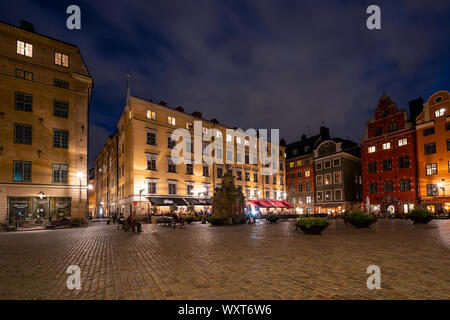 Stoccolma, Svezia. Settembre 2019. Stoccolma, Svezia. Settembre 2019. Una vista panoramica della Stortorget square al tramonto Foto Stock