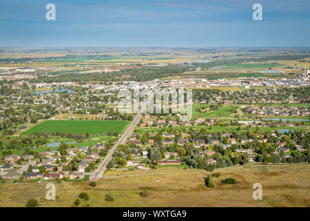 Città di Scottsbluff e North Platte River nel Nebraska,vista aerea da un vertice di Scotts Bluff National Monument Foto Stock