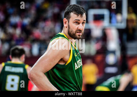 Andrew Bogut (Australia). Pallacanestro FIBA World Cup Cina 2019, semifinali. Medaglia di bronzo gioco Foto Stock