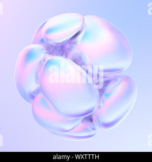 Abstract olografico bolle di fluido. Forme iridescenti su sfondo olografica. Forme liquide. Il rendering 3d. Foto Stock
