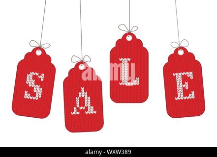 Appendere rosso Maglia vendita tag. Lo stile scandinavo decorazione per lo sconto o il dono. Illustrazione Vettoriale