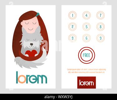 Carta fedeltà. Scheda con programma di fidelizzazione per i clienti di pet shop, veterinario cura, animali domestici salon ecc. Illustrazione Vettoriale