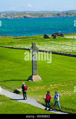 Cruz de San Martin. Abadía de San Colombano. Isla Iona. Ebridi Interne, Scozia. Regno Unito Foto Stock