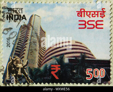 Bombay Stock Exchange su indian francobollo Foto Stock