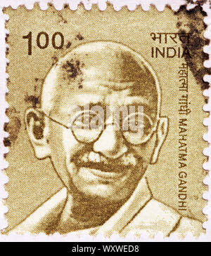 Il Mahatma Gandhi sulla indian francobollo Foto Stock