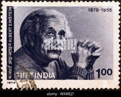 Ritratto di Albert Einstein su indian francobollo Foto Stock