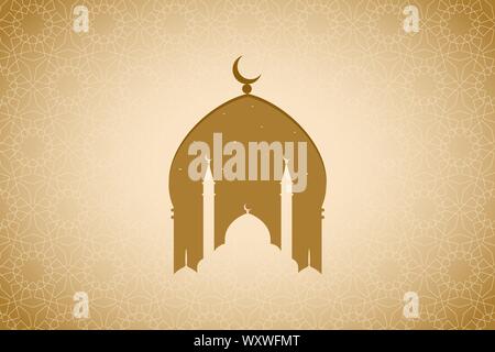 Mosque silhouette vettore carta taglio stile arte con oro arabico ornamento nazionale. Islam Ramadan Kareem e Eid saluto sfondo scheda di celebrazione islamica. Illustrazione vettoriale musulmana Illustrazione Vettoriale