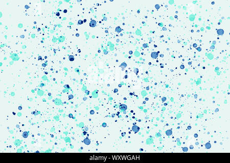 Il ciano e il blu rotondo casuale gli spruzzi di vernice su fondo azzurro. Abstract texture colorate Foto Stock