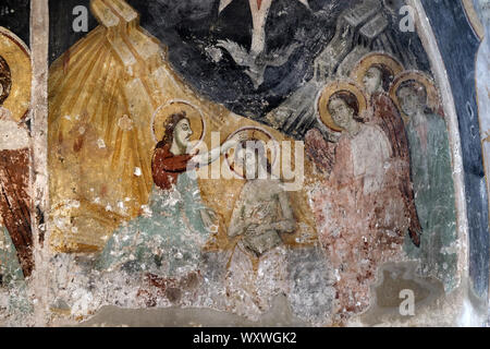 Battesimo del Signore, affresco del Saint Naum monastero vicino a Ohrid in Macedonia Foto Stock