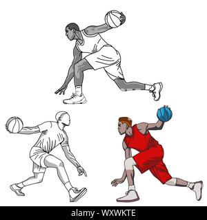 Le illustrazioni insieme di giocatore di basket. disegno vettoriale. Illustrazione Vettoriale