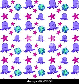 Carino il polpo kawaii caratteri pattern illustrazione vettoriale design Illustrazione Vettoriale