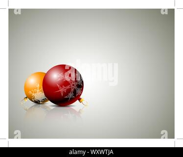 Sfere di Natale con i fiocchi di neve ornamenti su sfondo bianco Illustrazione Vettoriale