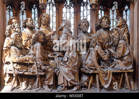 Ultima Cena, altare del Sacro Sangue in St James chiesa in Rothenburg ob der Tauber, Germania Foto Stock