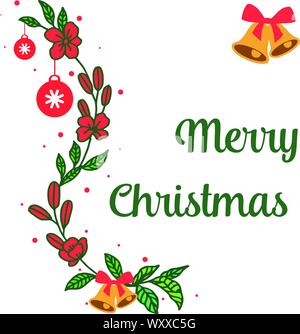 Banner merry chrismas, con tecnica di realistica fiore rosso telaio. Vettore Illustrazione Vettoriale