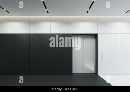 Moderno ascensore con le porte chiuse in office lobby, rendering 3D Foto Stock