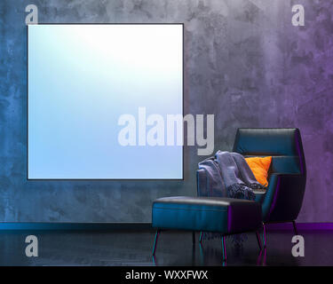 Immagine in bianco su sfondo colorato moderno luci nella stanza vuota di notte. 3D render. La dimensione 150 x 150 cm (sfondo bianco - senza frontiere) Foto Stock
