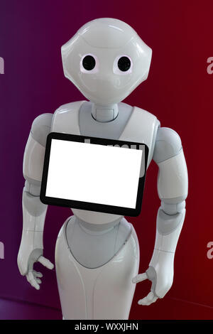 Consulente di robot con touch screen Foto Stock