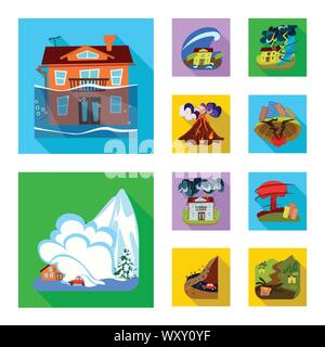 Oggetto isolato di crollo e segno dell'ambiente. Set di crollo e angoscia icona vettore per il magazzino. Illustrazione Vettoriale