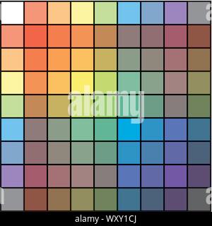 Policrome spettrale multicolore Versicolor Rainbow griglia di 9x9 i segmenti. L'armonica spettrale colorata tavolozza di pittore. Illustrazione Vettoriale