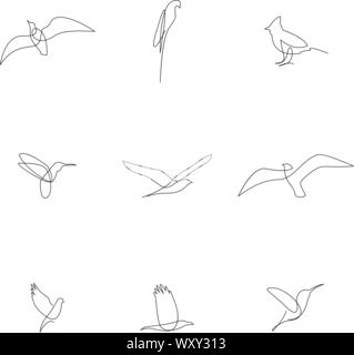 Una linea di set di uccelli. Collezione di uccelli. Disegnato a mano. Illustrazione Vettoriale Illustrazione Vettoriale