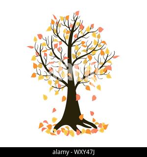 Lonely autumn tree perdendo le foglie. Isolato illustrazione vettoriale Illustrazione Vettoriale