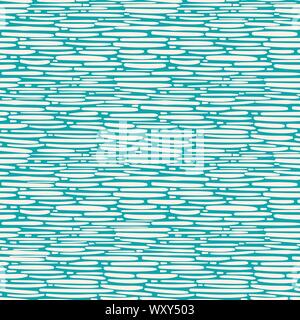 Disegnato a mano bianco denso basket weave design in modo casuale disposizione geometrica. Vettore di Seamless pattern su aqua sfondo blu. Ottimo per il benessere, cosmetico Illustrazione Vettoriale