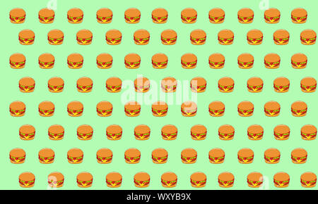 Lo stile del fumetto illustrazione di hamburger, pizza, sandwich e hotdog. Il Fast Food Seamless Pattern. Disegnato a mano sullo sfondo di cibo. Modello per la progettazione del sito web. Foto Stock