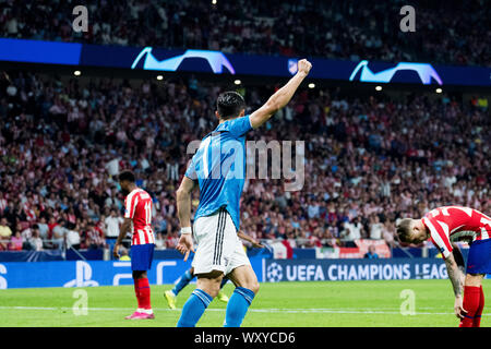 Madrid, Spagna. 18 Settembre, 2019. Cristiano Ronaldo (Juventus FC) celebra il primo obiettivo della sua squadra durante la partita di calcio della UEFA Champions League tra Atletico de Madrid e la Juventus FC a Wanda Metropolitano Stadium il 18 settembre 2019 a Madrid, Spagna. Credito: David Gato/Alamy Live News Foto Stock