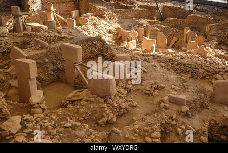 L inizio del tempo. Antico sito di Gobekli Tepe in Turchia. Gobekli Tepe è un sito Patrimonio Mondiale dell'UNESCO. Il più antico tempio del mondo. Il neolitico Foto Stock