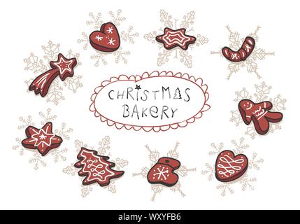 Panificio di natale con pan di zenzero - decorative per banner orizzontale e carte Illustrazione Vettoriale