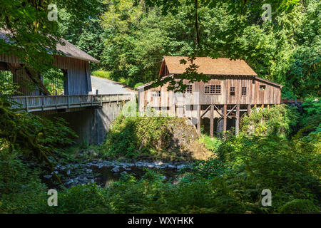 Stati Uniti d'America, nello Stato di Washington, il bosco. Il Cedar Creek Grist Mill, vicino a Vancouver, Washington. Foto Stock