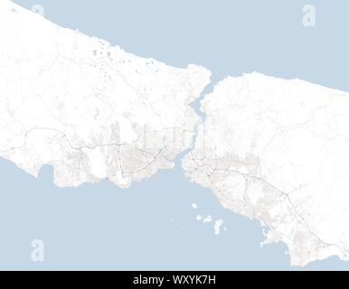 Mappa satellitare di Istanbul e le aree circostanti. La Turchia. Mappa di strade, tangenziali e autostrade, fiumi, linee ferroviarie Illustrazione Vettoriale