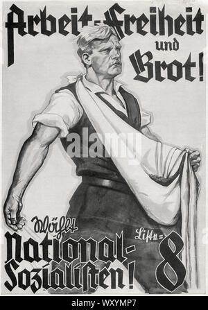 "Arbeit = Freiheit und Brot!" (Lavoro=libertà e pane!), rende il socialismo nazionale, Propaganda nazista Poster, Germania, 1939 Foto Stock