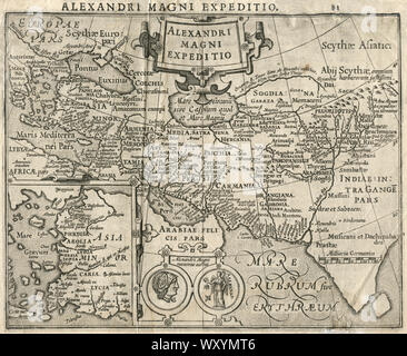 Alexandri Magni Expeditio., Mappa di Alessandro il Grande per la spedizione, di Jodocus Hondius il sambuco, 1625 Foto Stock