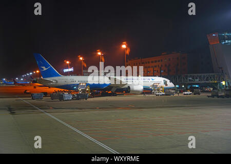 XIAMEN, Cina -16 Giu 2019- Vista di Xiamen Gaoqi International Airport (XMN) in Xiamen (Amoy), provincia del Fujian, Cina. Si tratta di un mozzo per aria di Xiamen Foto Stock