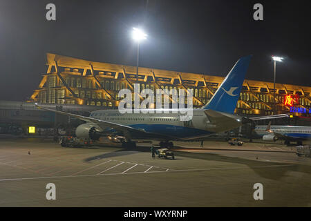 XIAMEN, Cina -16 Giu 2019- Vista di Xiamen Gaoqi International Airport (XMN) in Xiamen (Amoy), provincia del Fujian, Cina. Si tratta di un mozzo per aria di Xiamen Foto Stock