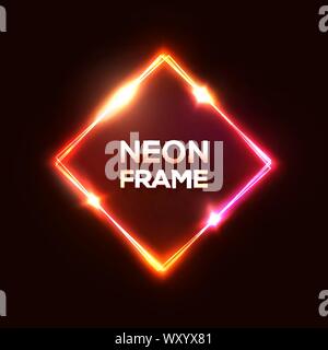 Neon rosso incandescente square rombo. Astratto dello sfondo. Colorate luci al neon, arch rosa gialla colore vibrante laser show. Lampada a Led segno elettrico. Illustrazione Vettoriale