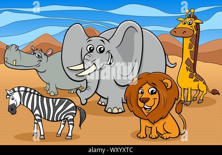 Cartoon illustrazioni di divertenti mammiferi africani animali mascotte gruppo di caratteri Illustrazione Vettoriale