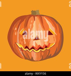 Vettore di Halloween zucca arancione con sorriso spaventoso isolato su sfondo arancione e colorati di vettore illustrazione stock Illustrazione Vettoriale